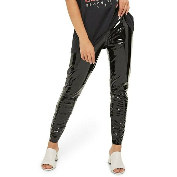 Topshop Pants - TOPSHOP Women's Black High Waist Percy Vinyl Leggings
